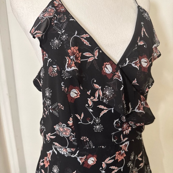 Floral Short Black Sleeveless Ruffle Dress Summer Feminine Large Party - Picture 3 of 13